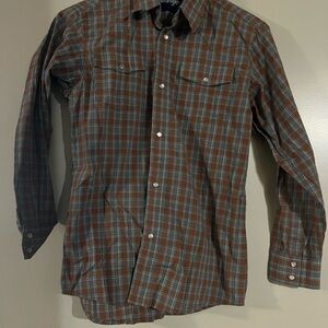 Wrangler Brown/Rust Plaid, pearl snap Long-Sleeve Button-Up Shirt